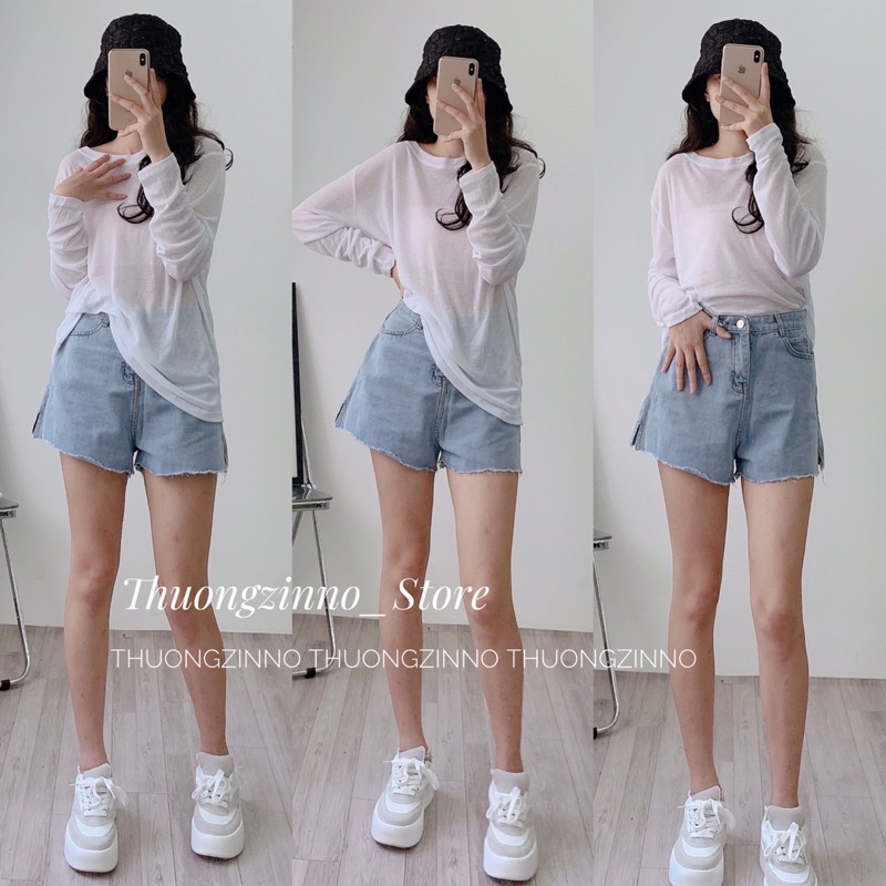 [Hàng Quảng Châu]Áo phông giấy chất đẹp 203 hàng Quảng Châu Áo phông giấy dài tay form rộng dáng mới