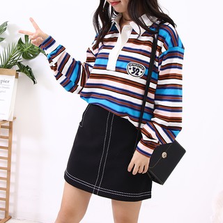 Áo thun cổ polo kẻ sọc tay bồng chất cực đẹp