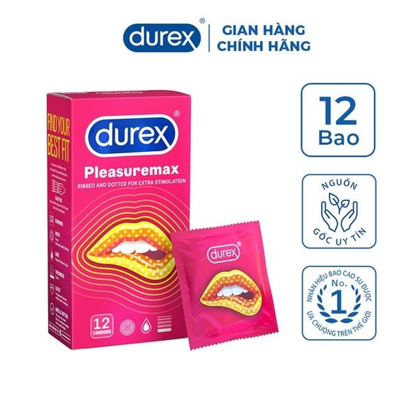Bao cao su Durex Pleasuremax Hộp 12C - Bcs Gân Gai Nhỏ, Size Lớn, Kéo Dài Thời Gian Quan Hệ.
