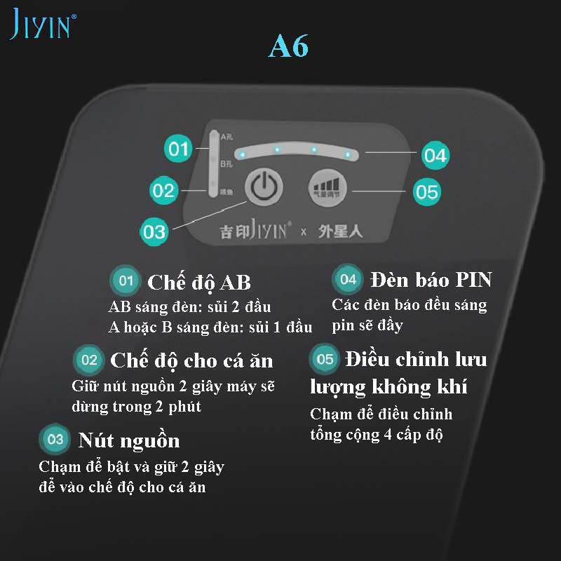 Máy Sủi Oxy Tích Điện Bể Cá Cảnh JIYIN A3 A4 A5 A6