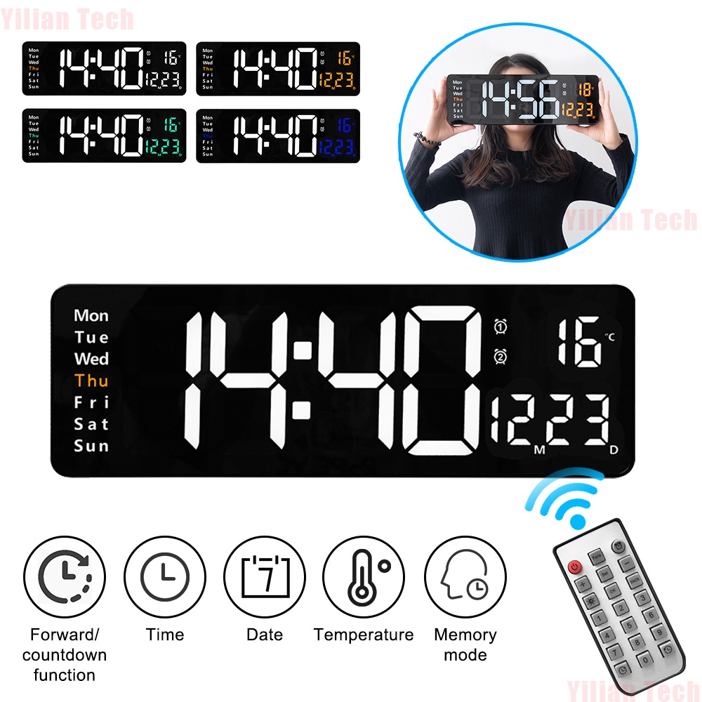 Đồng Hồ Báo Thức Điện Tử LED Kỹ Thuật Số Điều Khiển Từ Xa Hiển Thị Nhiệt Độ Ngày Tuần Gắn Tường