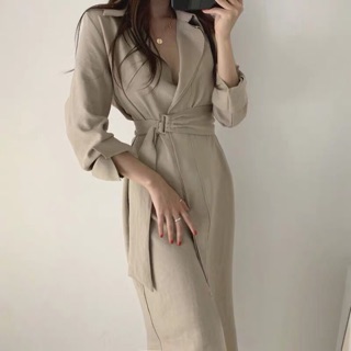 Đầm sơ mi thắt eo