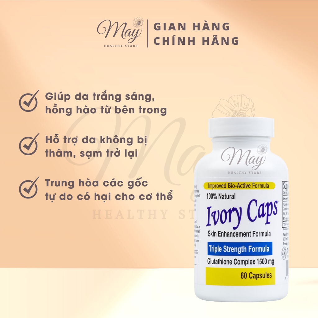 Viên Uống Trắng Da Ivory Caps Glutathione Complex 1500mg (Lọ 60 Viên)