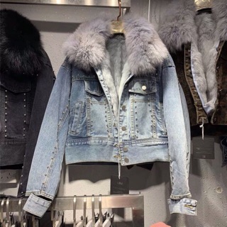 [ORDER+ẢNH THẬT] Áo khoác bò đinh tán cá tính cổ lông lót lông Ulzzang siêu ấm - siêu chất ❤️