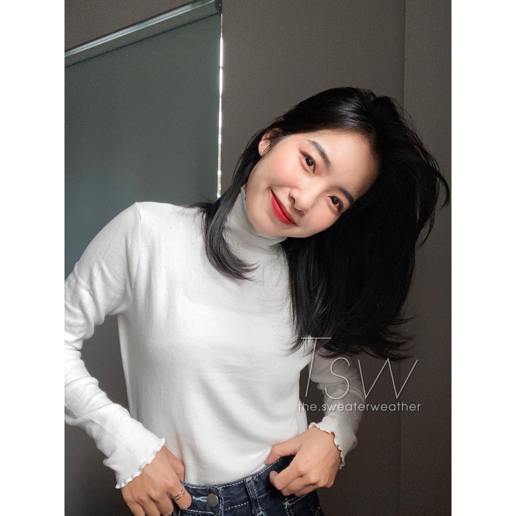 Áo thun ôm cổ xoăn dài tay