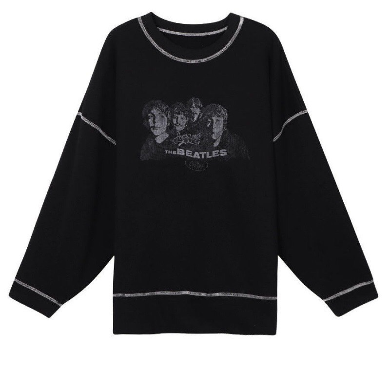 Áo hoodie form rộng không mũ tay dài họa tiết chỉ nổi in hình The Beatles dáng unisex 1st clothes | BigBuy360 - bigbuy360.vn