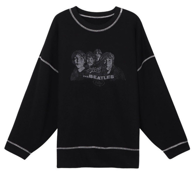 Áo hoodie form rộng không mũ tay dài họa tiết chỉ nổi in hình The Beatles dáng unisex 1st clothes