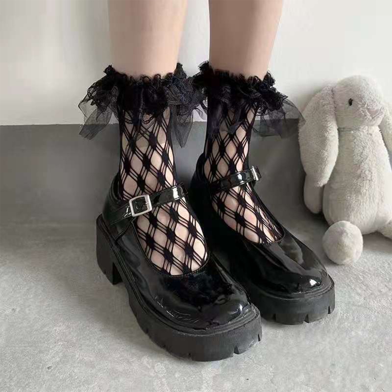 Vớ lưới ren xuyên thấu phong cách lolita gothic dành cho nữ