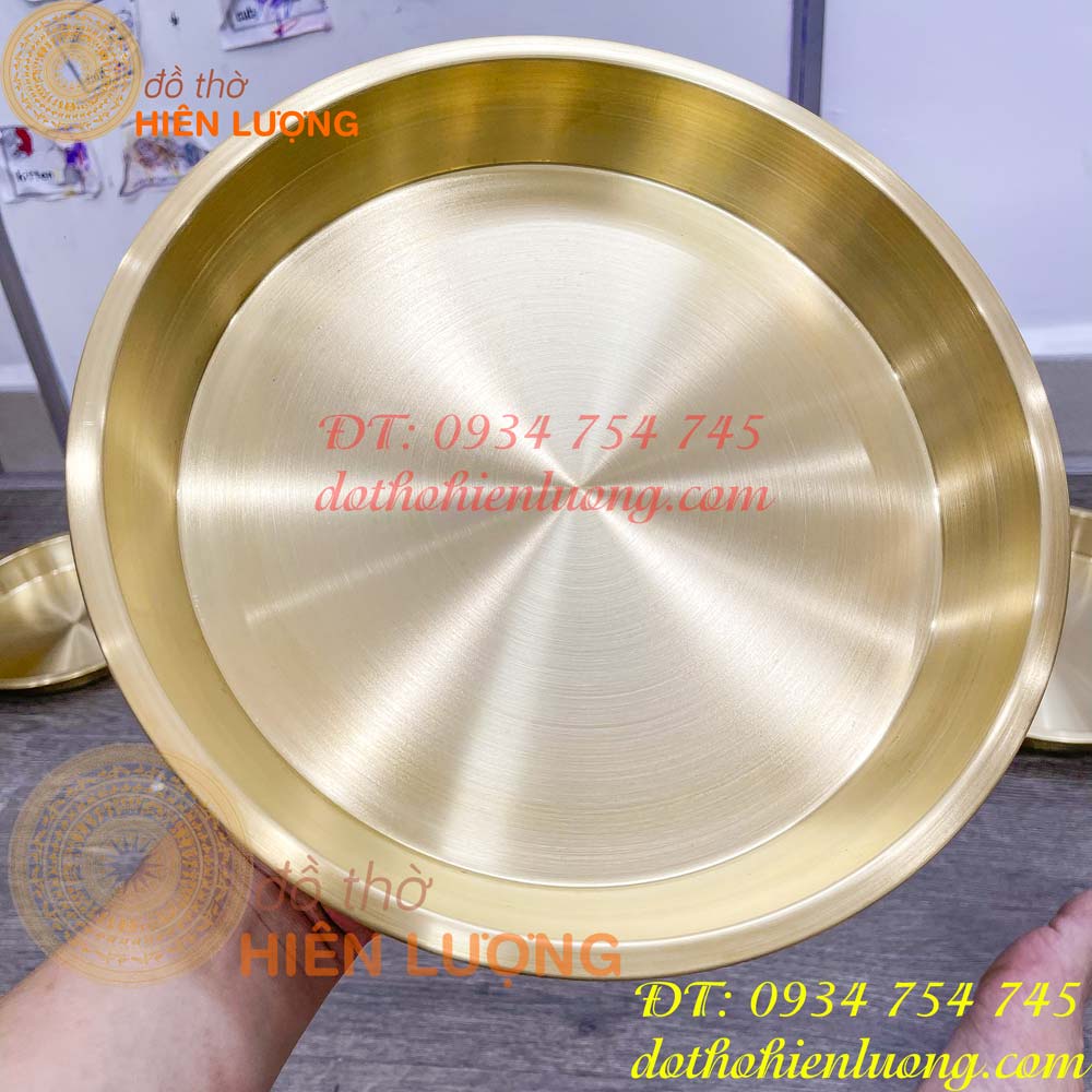 Đĩa đồng trơn đựng hoa quả đáy phẳng thờ cúng