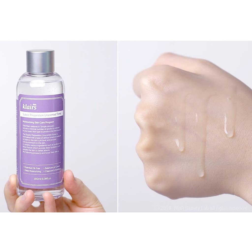 Nước Hoa Hồng Klairs Dưỡng Ẩm Da Không Mùi Supple Preparation Unscented Toner - Chai 180ml