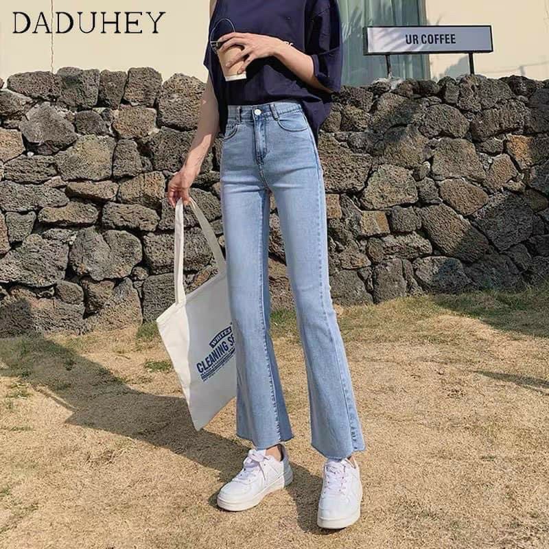 Quần jean dài co giãn tốt, kiểu dáng ống bas lai tưa, màu sắc cơ bản!