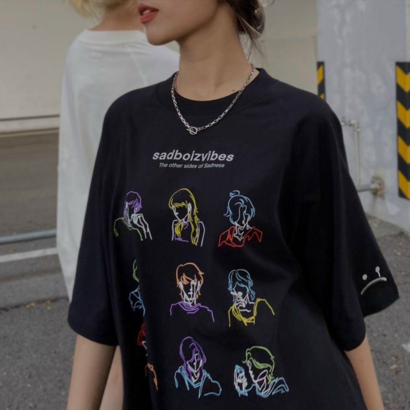 Áo thun tay lỡ sadboiz vibes nhiều hình 2 màu trắng đen vải bền đẹp