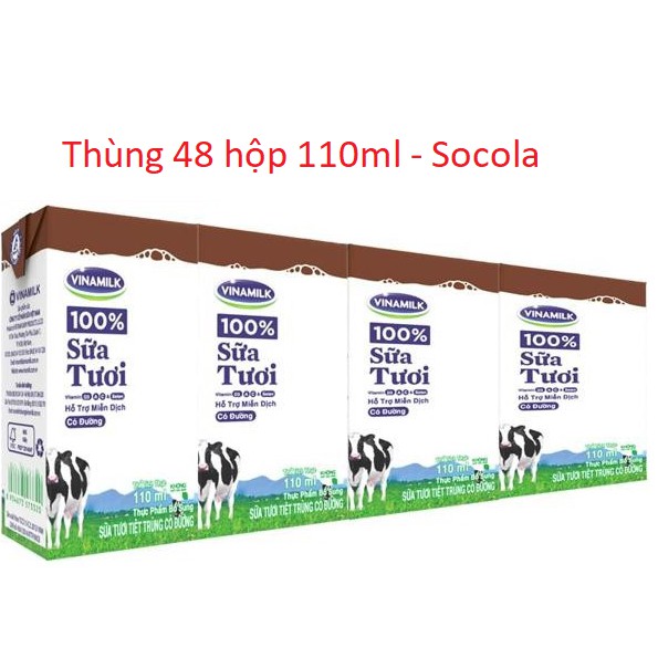 Thùng 48 Hộp - Sữa tươi Vinamilk 110ml có đường/ít đường/ KHông đường/ Dâu/ Socola