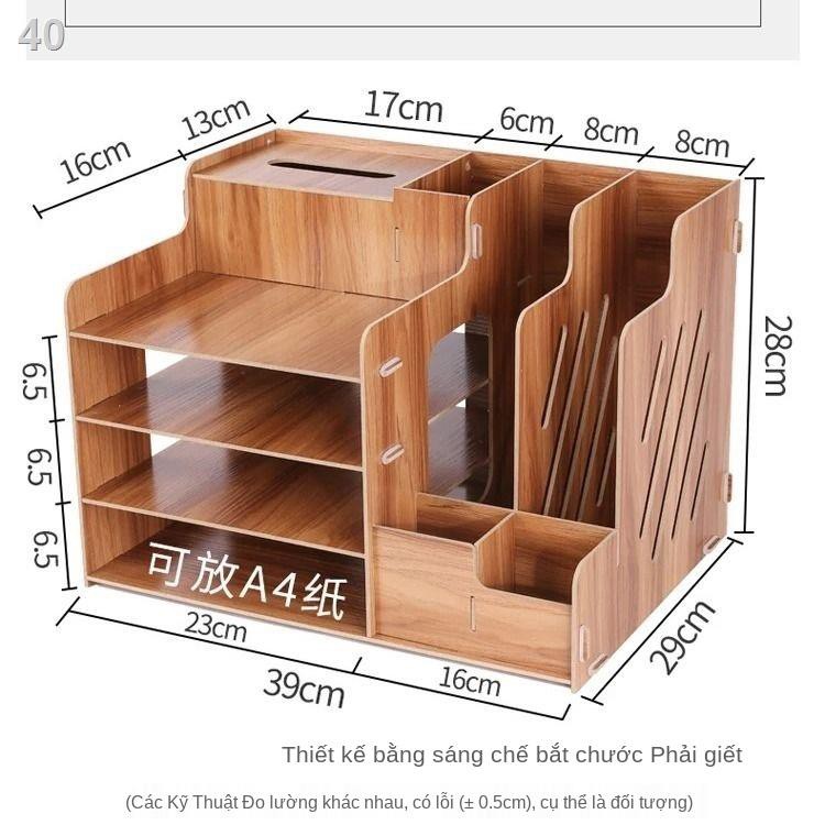 BHộp lưu trữ văn phòng bằng gỗ để bàn cung cấp các tập tin lớn, phẩm, bìa cứng, đựng bút, giá dữ liệu, đồ