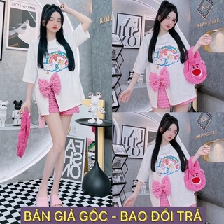 Set Bộ Đồ Nữ Áo Thun Nơ Cầu Vòng Xốp + Quần Đùi Xốp Tiểu Thư  ( kèm video)