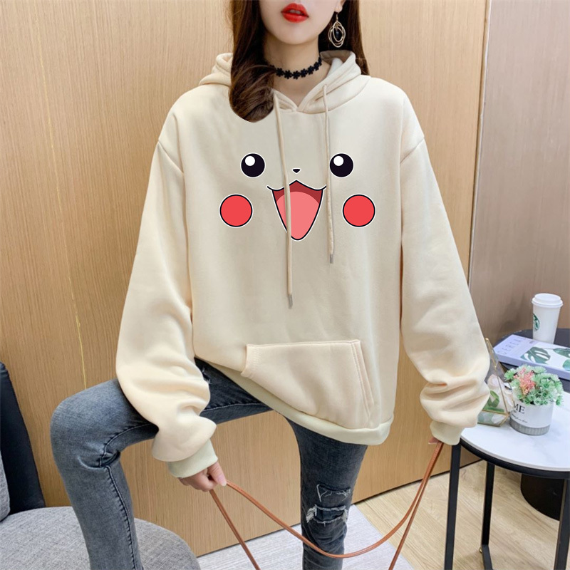 Áo Khoác Thể Thao Bằng Cotton Dày Dáng Rộng In Hình Pikachu Dễ Thương Cho Cặp Đôi