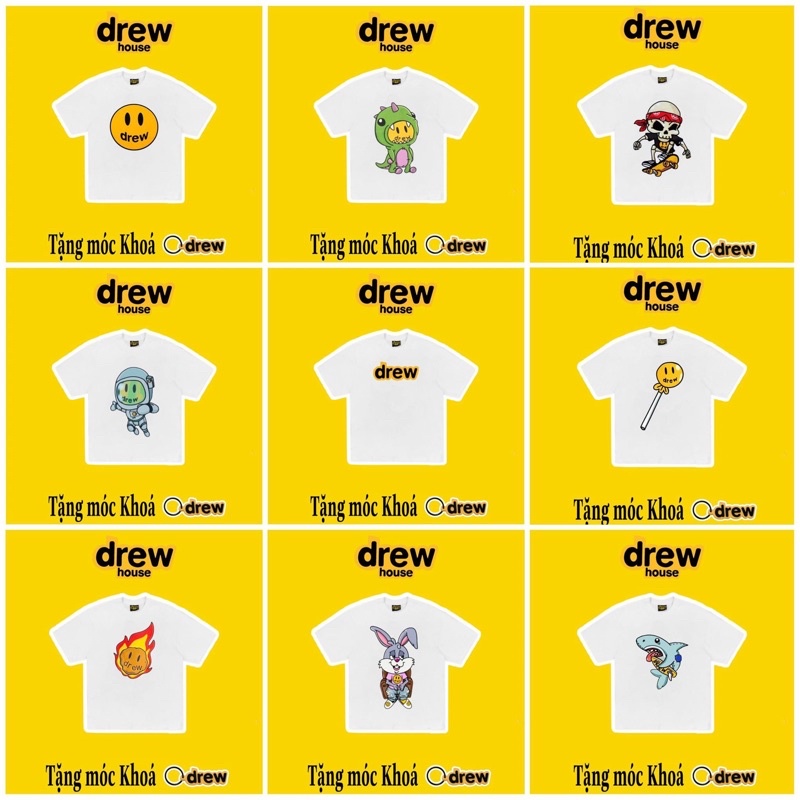 Áo Thun các mẫu Drew tặng kèm móc khoá chất cotton 4C Full Tag Mác