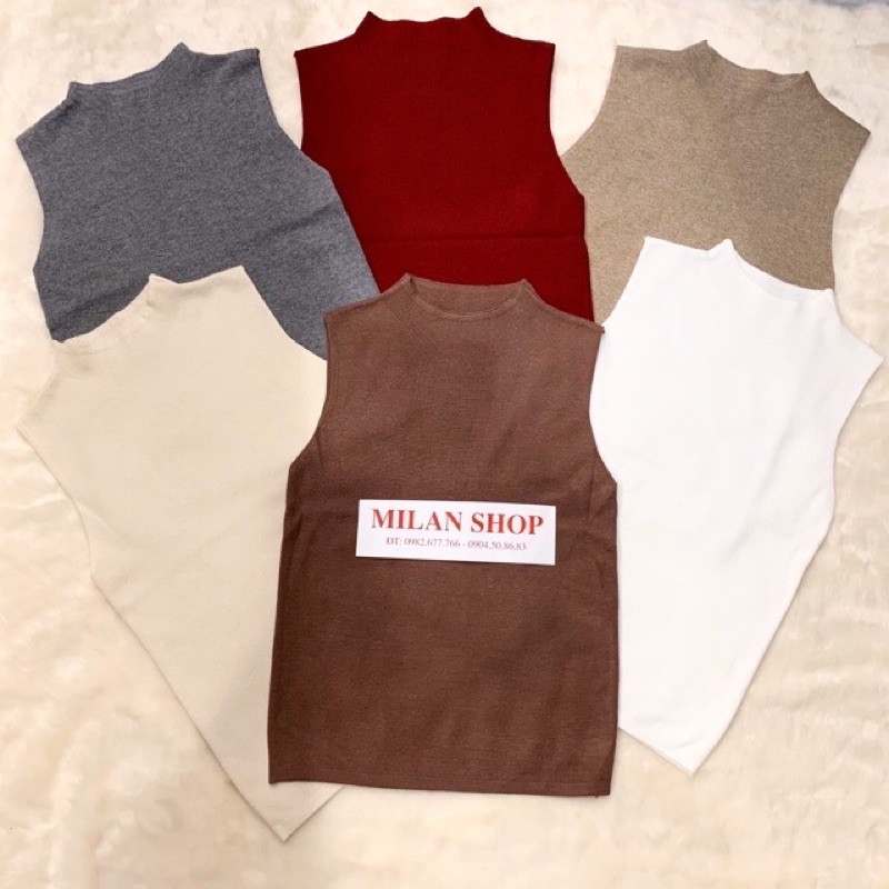 Áo len sát nách cổ tròn, 3phân dệt kim nhiều màu