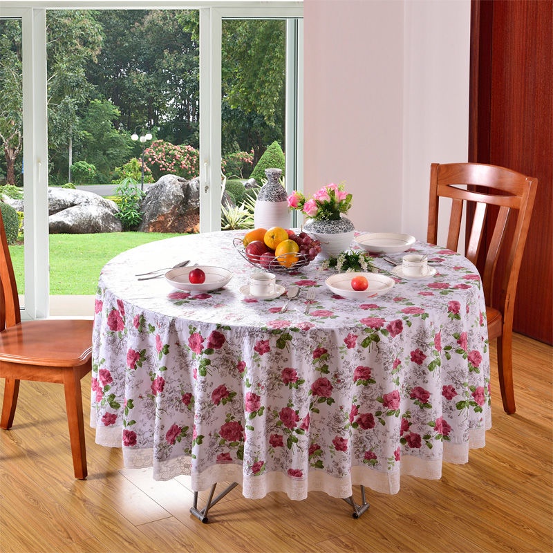 Khăn Trải Bàn Tròn Bằng PVC Dày Dặn Chống Thấm Nước / Dầu Mỡ Dùng Một Lần Tiện Dụng