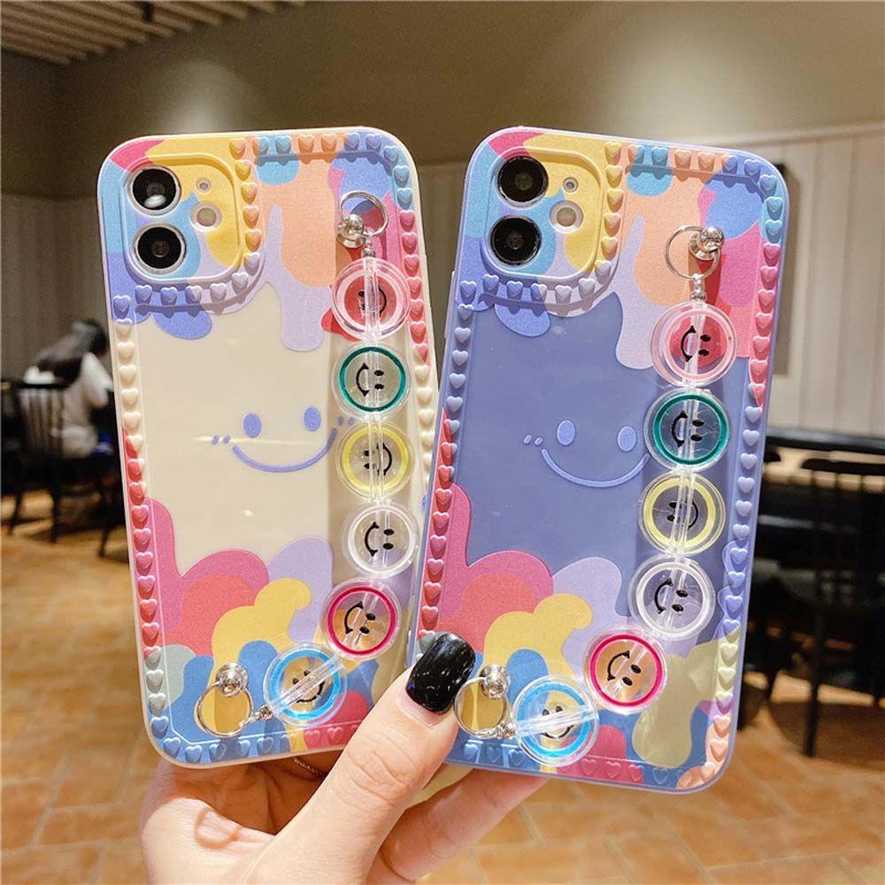 Ốp Điện Thoại Mềm Siêu Mỏng Màu Kẹo In Họa Tiết Có Dây Đeo Tay Cho Iphone 13