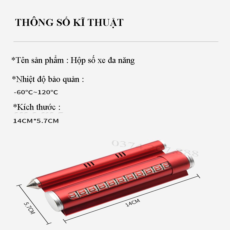 Bảng ghi số điện thoại, thẻ đỗ xe hiển thị số điện thoại gắn Taplo xe hơi - Tích hợp phá kính.