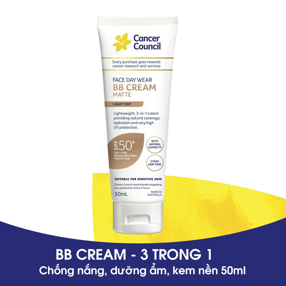 Kem Nền Chống Nắng Cancer Council 3in1 BB Cream Light Tint sáng da tự nhiên SPF50+ UVA-UVB 50ml | BigBuy360 - bigbuy360.vn