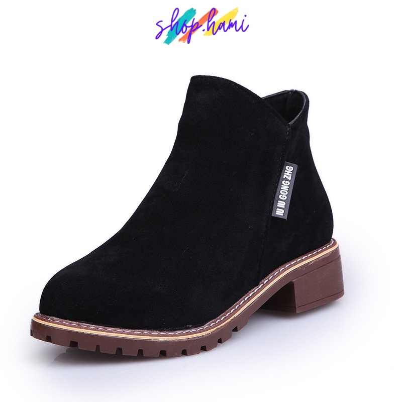 Giày Boot Nữ Đẹp Da Lộn Với 3 Màu Đen, Vàng, Rêu Đủ Size 35-40 SHOP HAMI G27