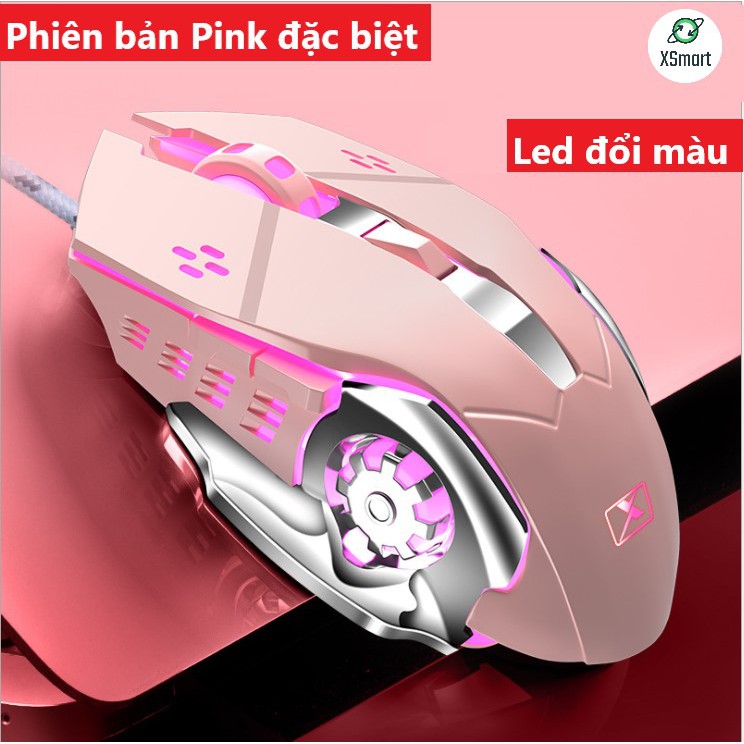 Chuột Chơi Game Màu Hồng Pink X500 Limited Bản Đặc Biệt, Led Đổi Màu Cực Đẹp, Thiết Kế Gaming Cho Máy Tính, PC, Laptop