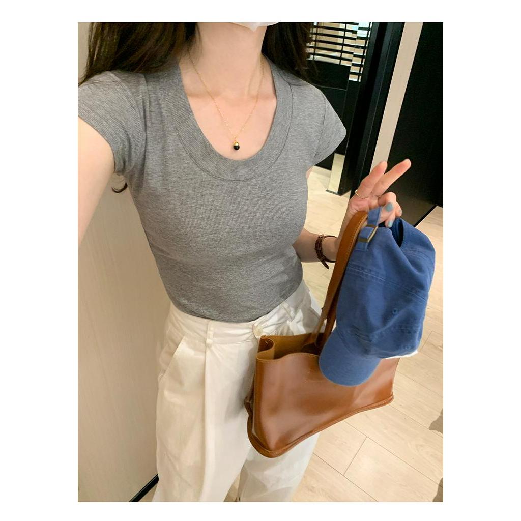 Áo Thun Cổ Chữ U Ngắn Tay Dáng Ôm Thời Trang Đơn Giản 63890