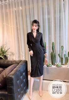 Bigsize Đầm cổ vest xoắn eo D386