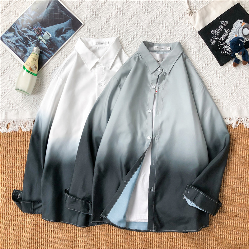 Áo sơ mi tay dài màu gradient cài nút cỡ M-3XL dành cho nam