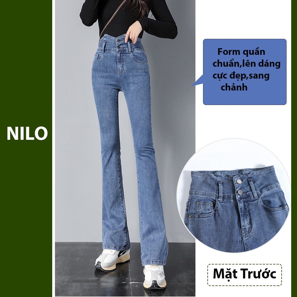 Quần Jean Nữ Ống Rộng Cạp Cao NILO quần Bò ống Loe lưng cao Co Dãn Hai Màu Đen Xanh Phong Cách Giản Dị