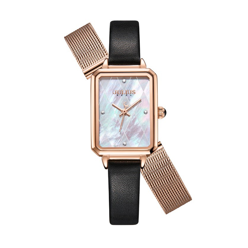 Đồng hồ nữ Julius JA-1280 dây da mặt chữ nhật (Tặng kèm 1 dây)
