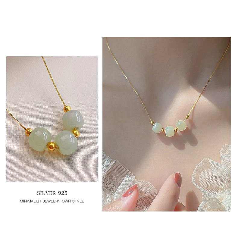 Vòng cổ bạc 925 mặt hạt ngọc bích mùa hè đơn giản làm quà tặng cho nữ