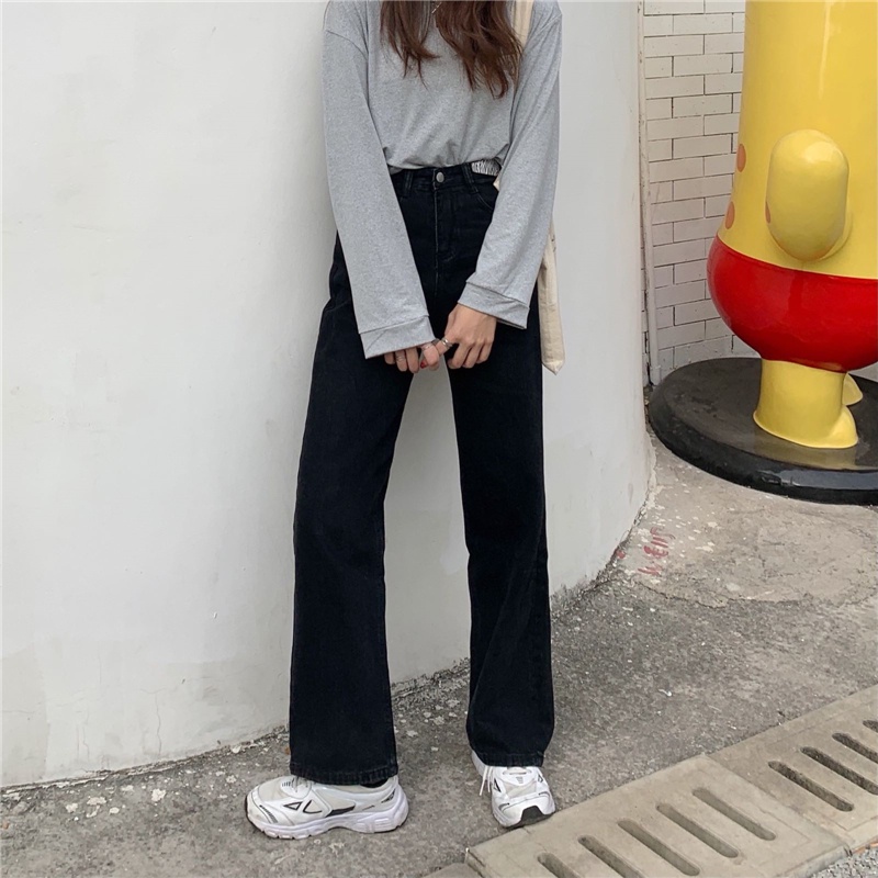 LALISAS Quần Jean Nữ Ống Đứng Lưng Cao Thời Trang Hàn Quốc