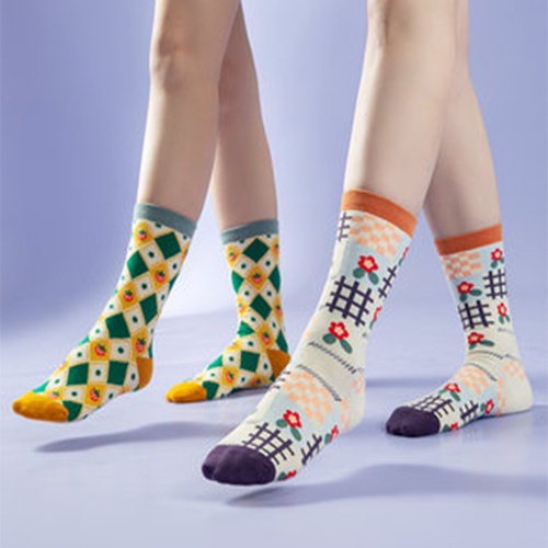 Vớ cotton mềm mại thoáng khí thêu họa tiết hoa hướng dương phong cách Pháp thời trang thu đông cho nữ