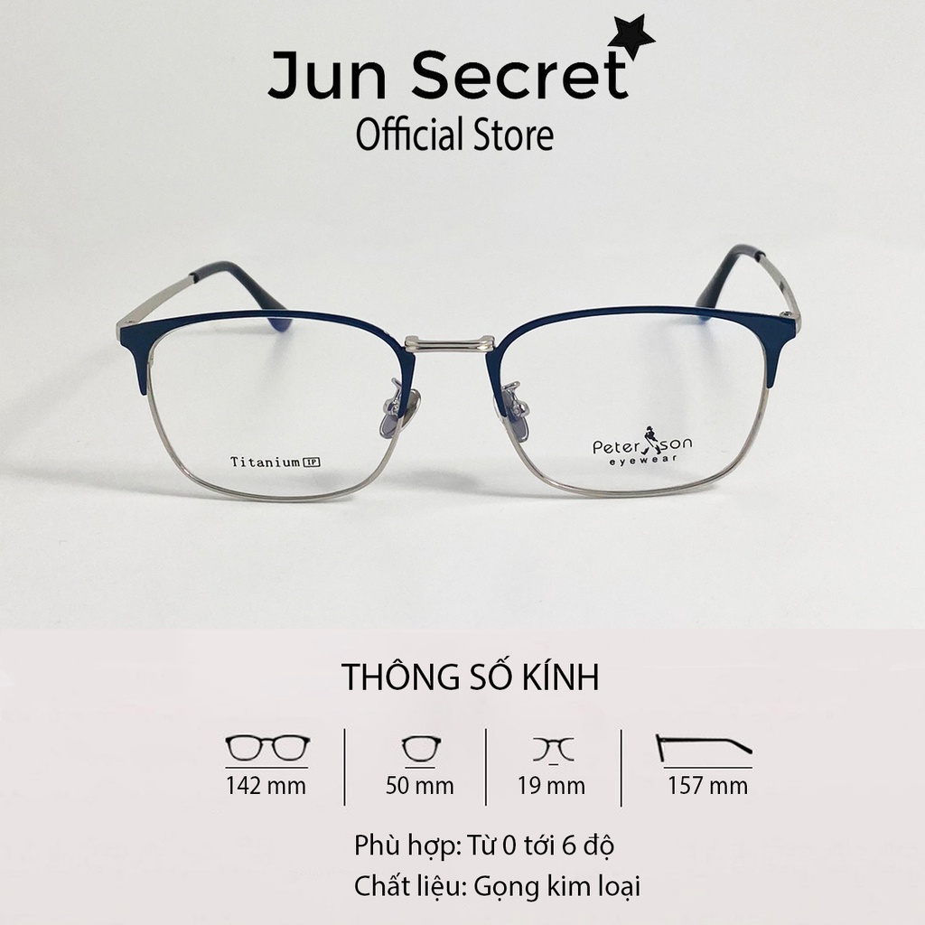 Gọng kính cận nam nữ Jun Secret form vuông, tròng kính 0 độ chống bụi, chống tia UV an toàn cao cấp JS52013