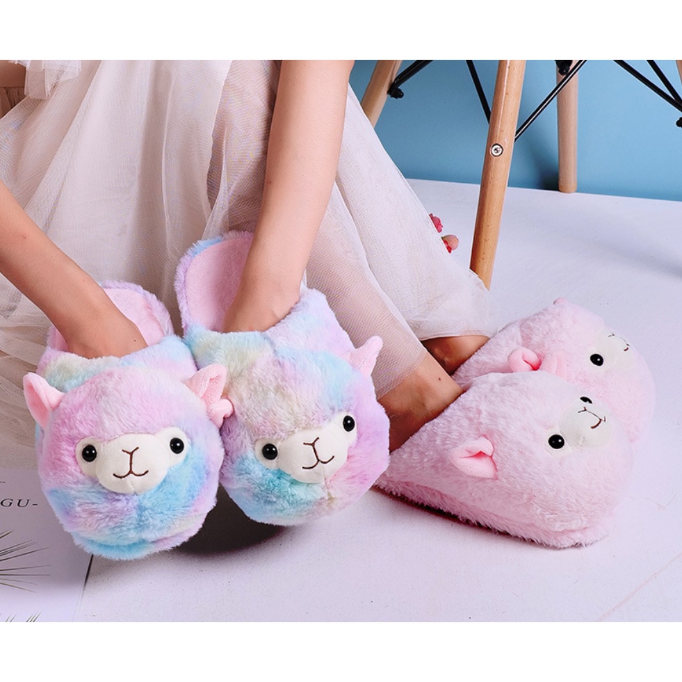 Dép bông đi trong nhà hình chú cừu siêu cute Dép lông mang văn phòng giữ ấm chân siêu xinh