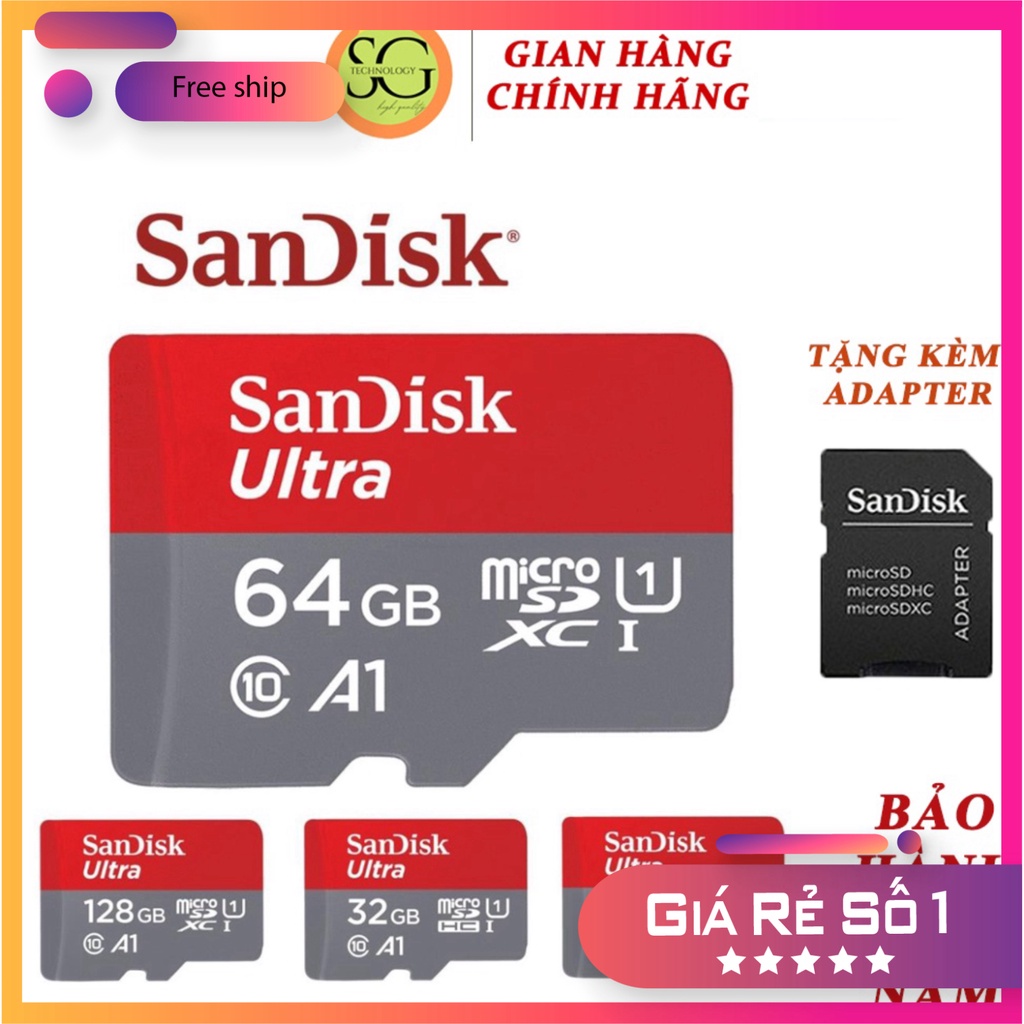 Thẻ nhớ sandisk 64GB /32Gb/16GB/8GB dùng điện thoại, máy ảnh - Thẻ nhớ tốc độ cao Class 10 Ultra 667x 100MB/s -BH 5 năm