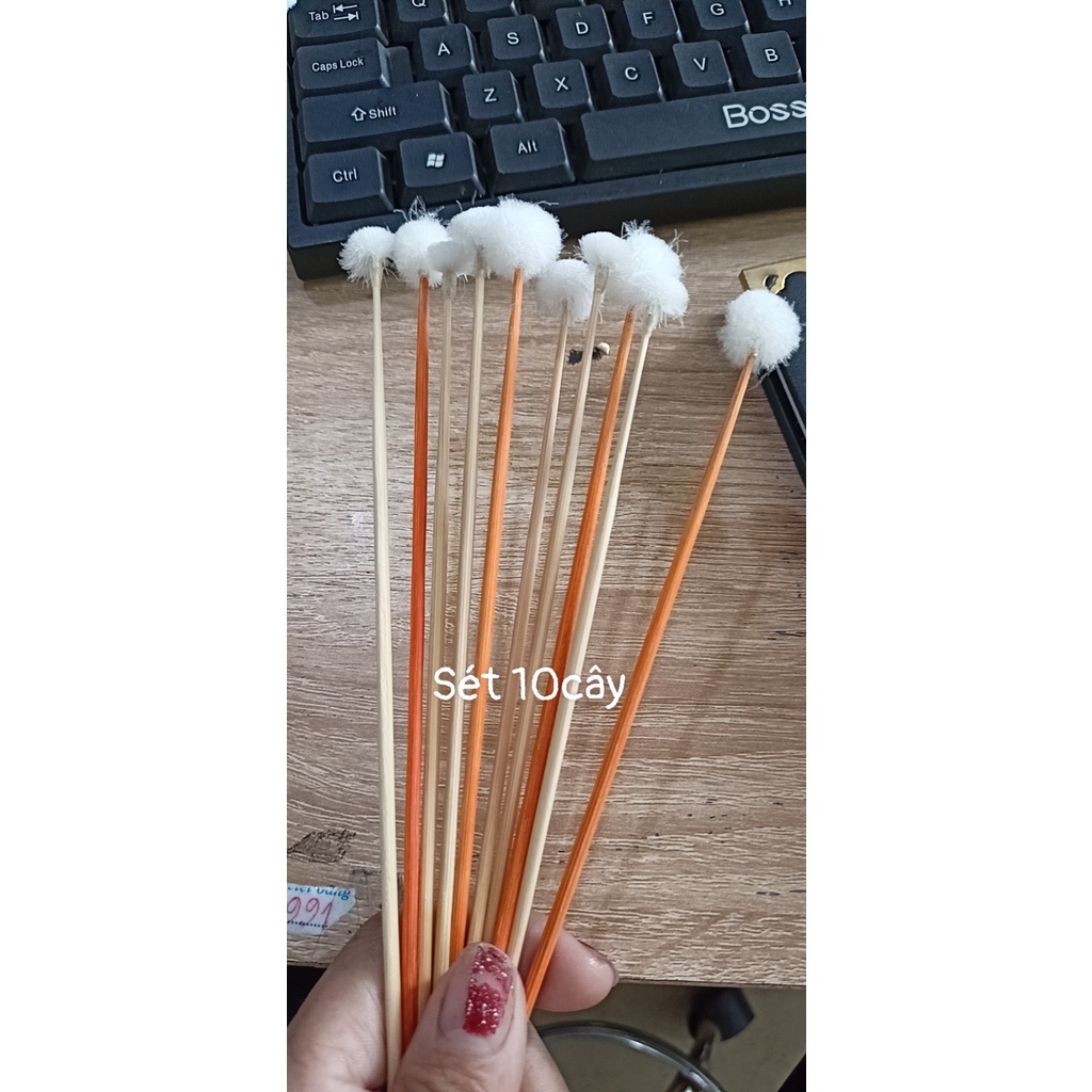 SÉT 10 CÂY BÔNG XE LỖ TAI . THÂN CÂY TRÒN  ĐẦU LÔNG MỀM MỊN .XE TAI BAO PHÊ