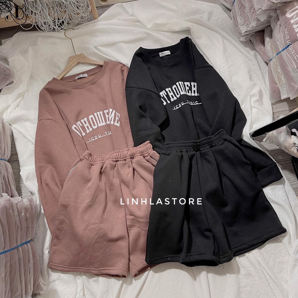 SÉT đồ nỉ form rộng sweater áo dài tay kết hợp với quần đùi - cá tính phong cách năng động