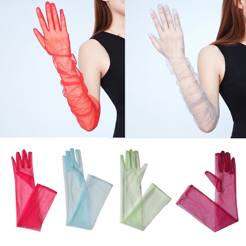 Găng Tay Vải Tuyn 55cm Thời Trang Cho Cô Dâu