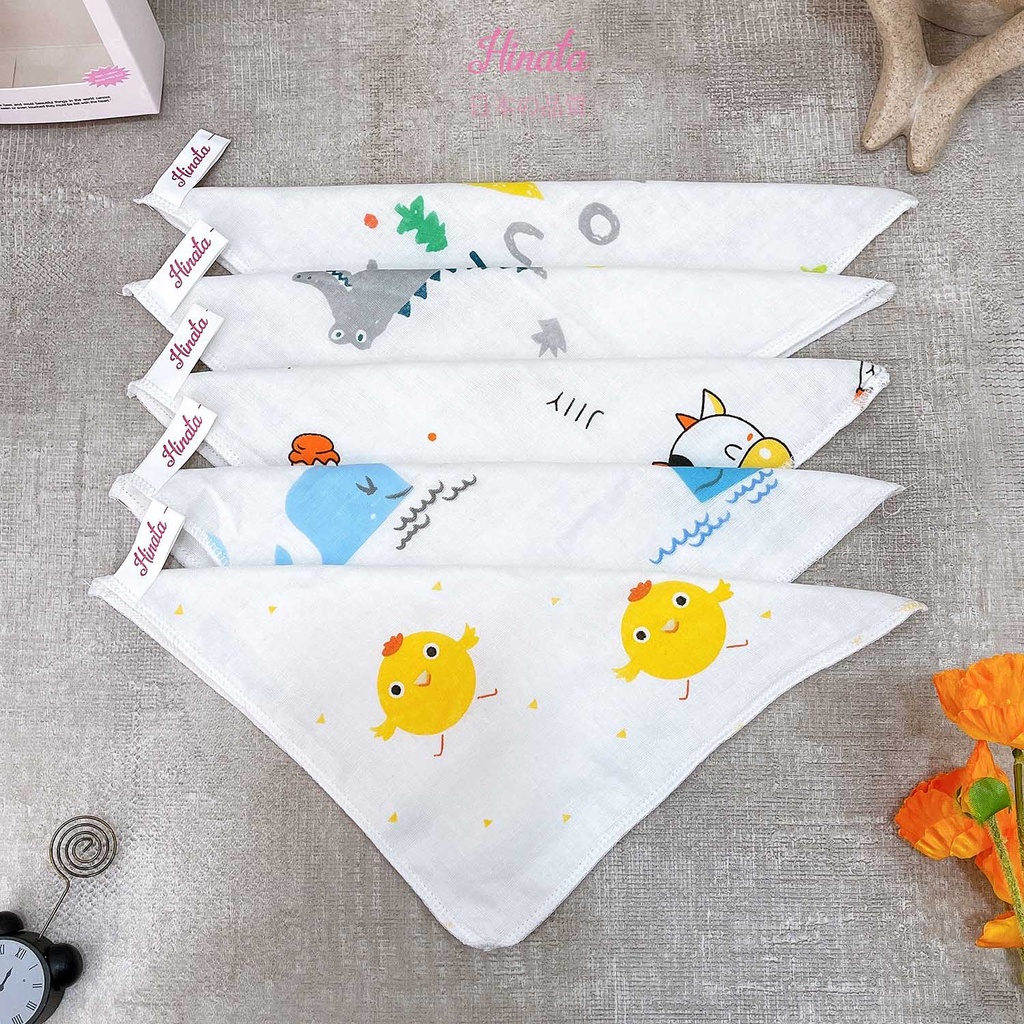 Set 5 Khăn gạc cho bé HINATA - 100% cotton, họa tiết dễ thương , mềm min an toàn cho da em bé KG05