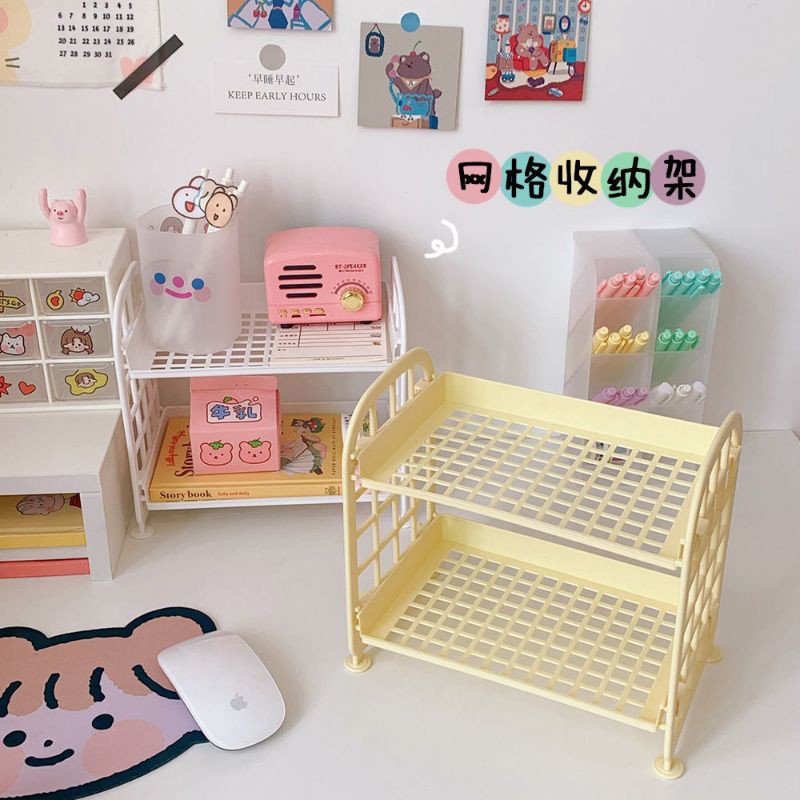 Kệ Nhựa Mini 2 Tầng Tiện Lợi Đựng Đồ Dụng Cụ Học Tập, Tủ Nhựa Trang Điểm 2 Ngăn