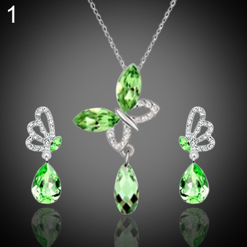 Bộ dây chuyền + bông tai hình bướm đính đá xinh xắn