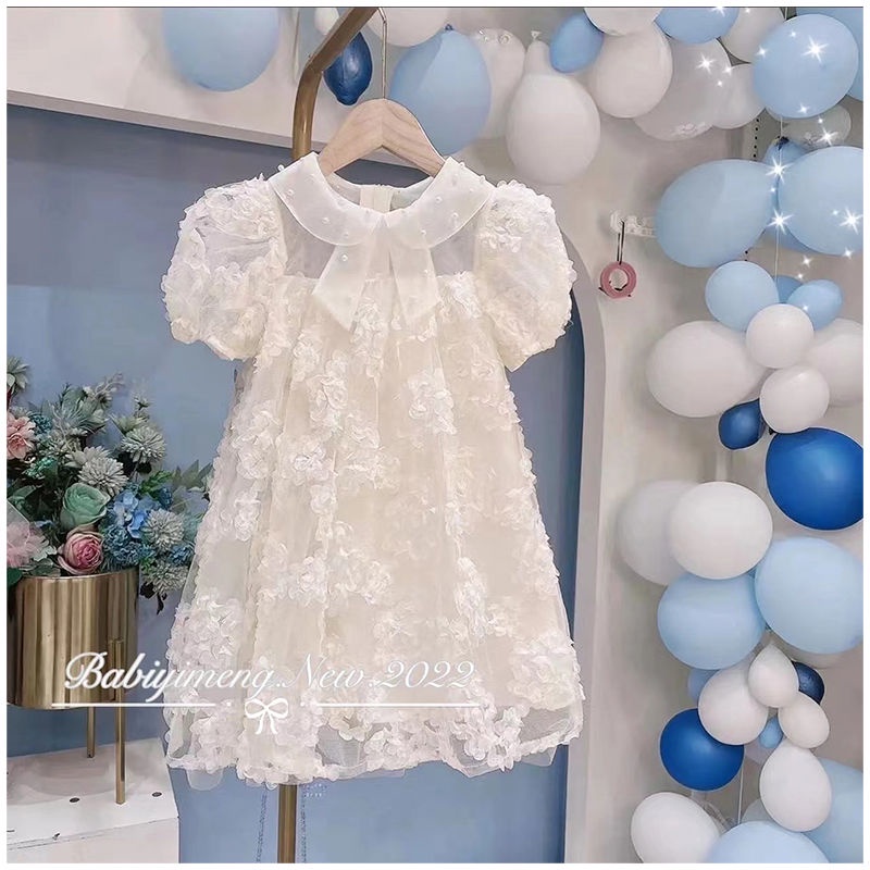 Đầm Công Chúa Tay Ngắn In Hoa Màu Trơn Thời Trang Mùa Hè Cho Bé Gái