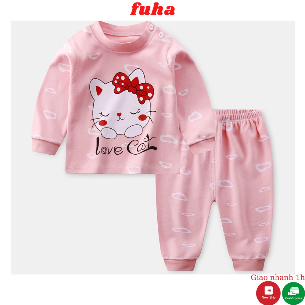 Bộ nỉ thu đông cho bé FUHA, bộ đồ dài tay hình động vật cài vai cho bé
