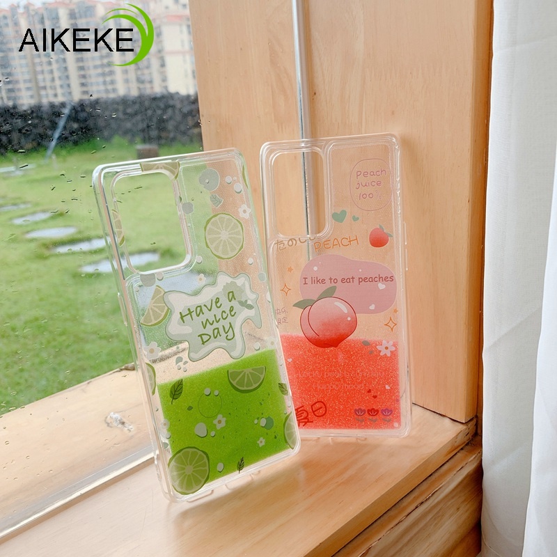 Ốp điện thoại kim tuyến nước họa tiết quả đào/chanh cho OPPO Reno 6 5 4 3 Pro SE 5G R17 R15X K1 R11 R11S R15 F11 Pro
