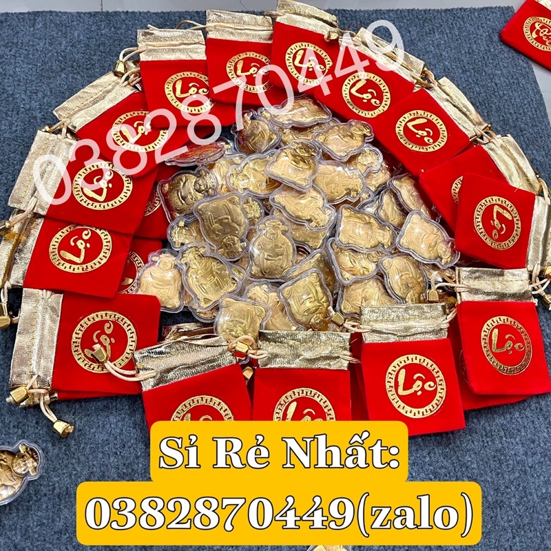 [Sỉ Tốt Nhất] Combo 10 Thỏi Ông Thần Tài Mạ Vàng Kèm Túi Nhung Phúc Lộc