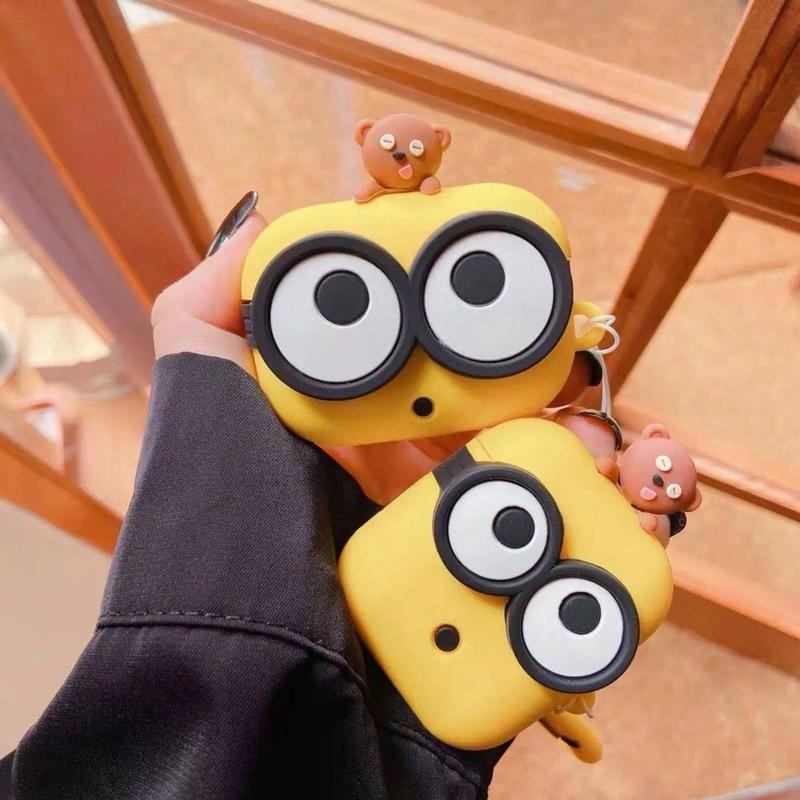 Vỏ Bảo Vệ Hộp Sạc Tai Nghe AirPods 1/2/Pro/3 Bằng Silicon Mềm Hình Minion Hoạt Hình Có Móc Khóa Chống Sốc